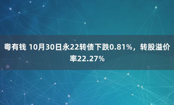 粤有钱 10月30日永22转债下跌0.81%，转股溢价率22.27%